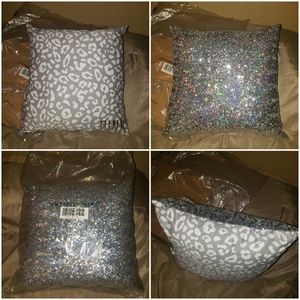 RARE HTF Victoria's Secret PINK snow leopard cheetah print sequin bling pillow